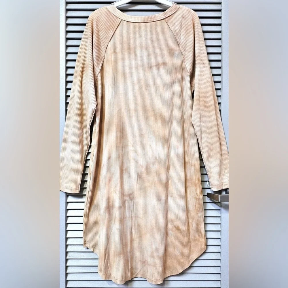 Umgee Boutique Women's Beige Tie Dyed Ribbed Henley Midi Dress NWT XL 1X #2333-4